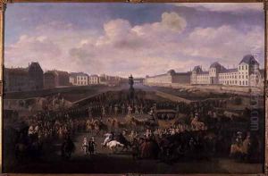 Louis XIV approaching the Pont Neuf Paris by or Huchtenburgh, Jan van Huchtenberg
