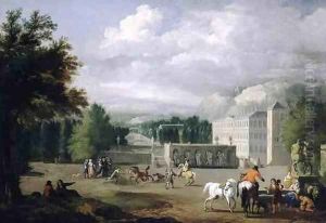 View of a Country Mansion with a Riding School by or Huchtenburgh, Jan van Huchtenberg