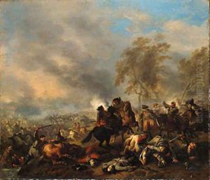 A cavalry engagement near a town by or Huchtenburgh, Jan van Huchtenberg