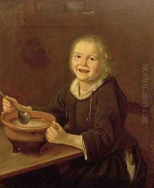 Boy eating Porridge - view 1