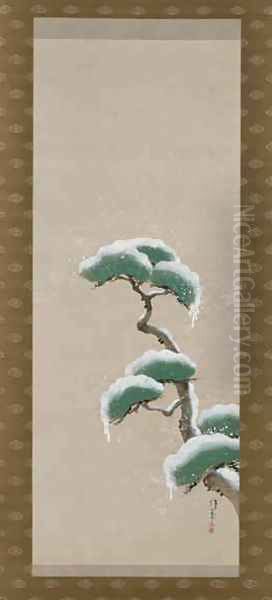 Hanging Scroll Depicting A Snow Clad Pine - view 1
