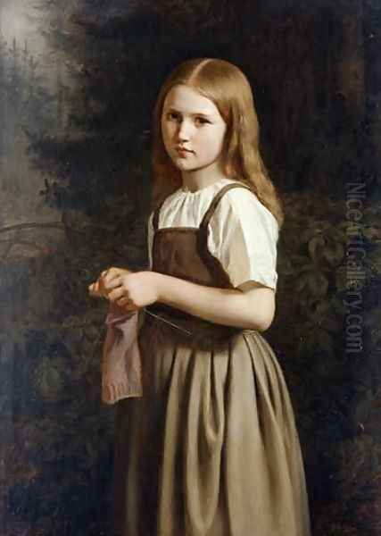 Girl Knitting - view 1