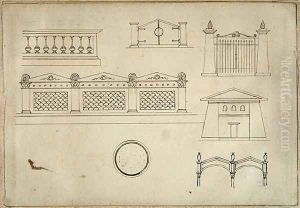 Designs for Gates Walls and Balustrade from Twenty one pen drawings of Decorative Details in Antique Style