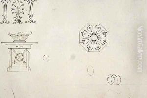 Design for moulded work decoration from Twenty one pen drawings of Decorative Details in Antique Style