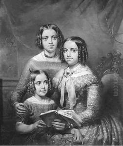 A group portrait of three sisters by Lambertus Johannes Hansen