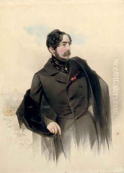 Portrait of Count de la Ferronnays with a view of St. Petersburg beyond - view 1