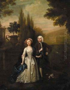 A lady and gentleman in the grounds of a country villa