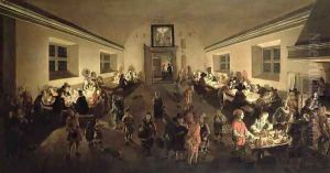 Interior of an Inn with men dining by Wolfgang Heimbach