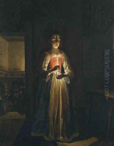 Young woman with an oil lamp by Wolfgang Heimbach