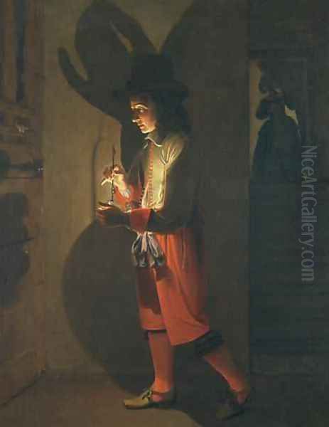Man with oil lamp - view 1