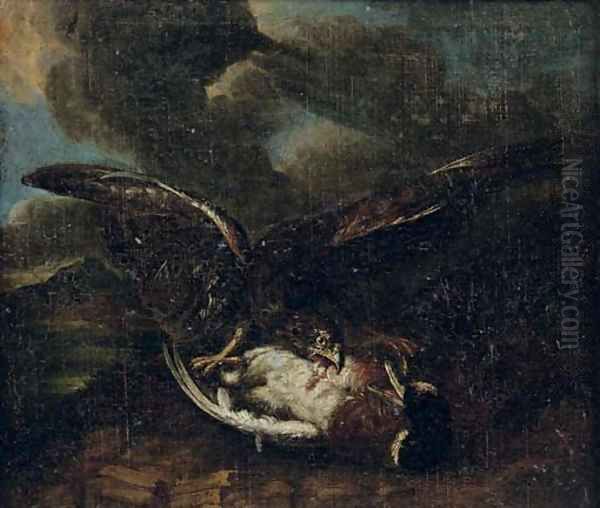 A bird of prey attacking a duck - view 1