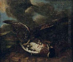A bird of prey attacking a duck by Abraham Danielsz. Hondius