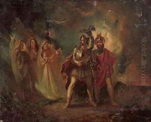 Macbeth and Banquo with the three witches by Howard, H.