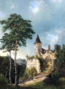 Castle in the Mountains by Adolf Rudolf Holtzhaub