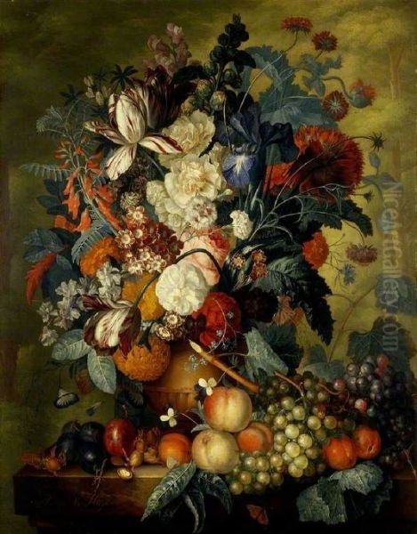 A Vase of Flowers with Fruit - view 1