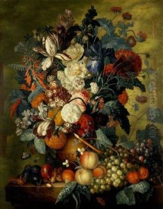 A Vase of Flowers with Fruit by Jacob van Huysum