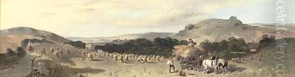 Haymaking in an extensive landscape; and Figure with sheep and cattle in a river landscape - view 1
