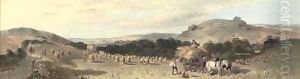 Haymaking in an extensive landscape; and Figure with sheep and cattle in a river landscape by W.S.P. Henderson