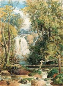 A forest waterfall, Swallow Falls, Lake District, Cumbria by William Hull