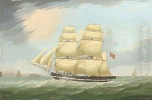 The snow Mary running past an offshore island under full sail by William Hull