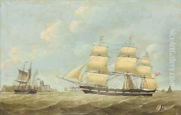 The whaling ships Jane and Harmony off the port of Hull, with the Holy Trinity Church on the waterfront beyond - view 1
