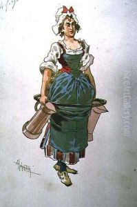 Costume design for a servant girl from the Opera Manon Lescaut by Adolf Hohenstein