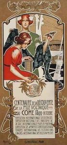 Poster advertising the Centenary of the Discovery of the Voltaic Pile by Adolf Hohenstein