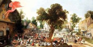 Peasants celebrating a Feast Day in a Village Street by Pieter van der Hulst