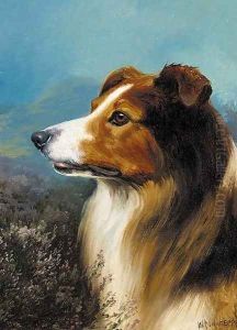 A collie in a moorland landscape by Wilson Hepple