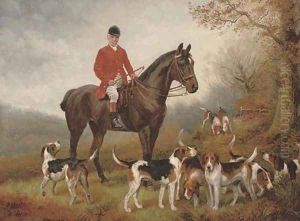 A gentleman with his hunter and hounds by Wilson Hepple