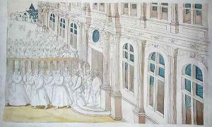Procession of Queen Louise de Lorraine Vaudemont 1553-1601 Leaving the Palais du Louvre for the Maison de Charite