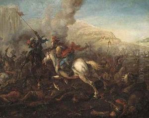 A cavalry battle by or Huchtenburgh, Jan van Huchtenberg