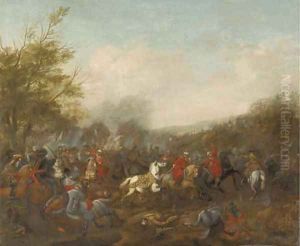 A cavalry skirmish 2 by or Huchtenburgh, Jan van Huchtenberg