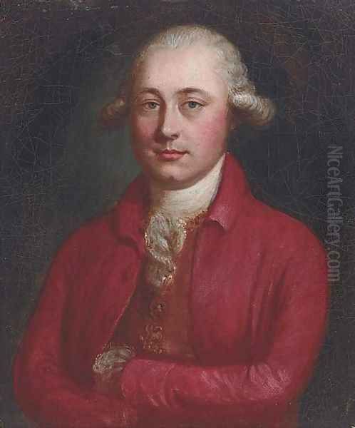Portrait of a gentleman, small bust-length, in a red jacket and brown waistcoat - view 1