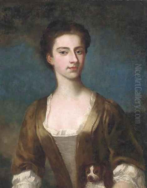 Portrait of Elizabeth Warburton, bust-length, in a brown dress with lace trim - view 1