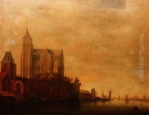 Groote Kerk with a View of the Main Tower Emmerich in a River Landscape with Sailing Boats