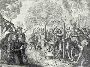 The Death of some Jesuit Fathers in Nouvelle France from Historiae Canadensis by Gregoire Huret