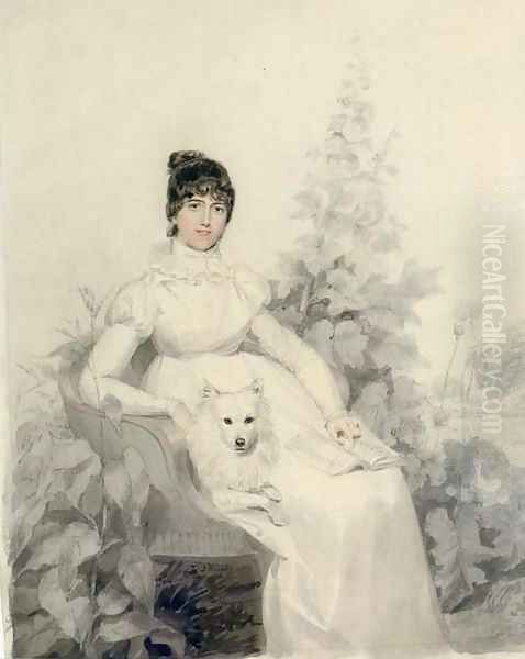 Portrait of Miss Godfrey, full-length, seated with her dog - view 1