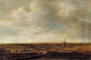 An extensive landscape with a windmill by Jan The Younger Vermeer Van Haarlem