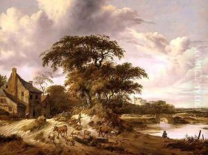 River Landscape with a Farmstead by Gerrit van Hees
