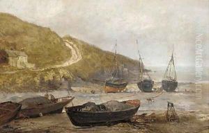 Ships on the shore at low tide, Sark by John Holland