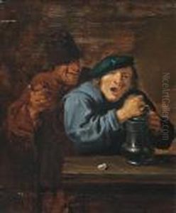 Boors Drinking And Smoking In An Interior by Adriaen Brouwer