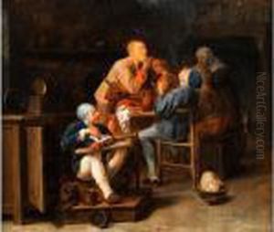 Rauchergesellschaft In Einer Kate by Adriaen Brouwer