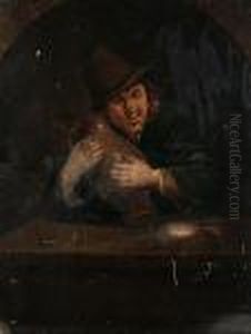 A Peasant Seated At A Table Holding Anearthenware Jug