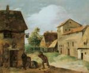 Zwei Bauern Bei Der Dorfschenke. by Adriaen Brouwer