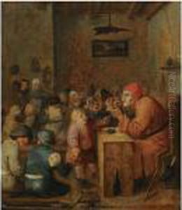 A Schoolroom Interior With Children Gathered Around Aschoolmaster by Adriaen Brouwer