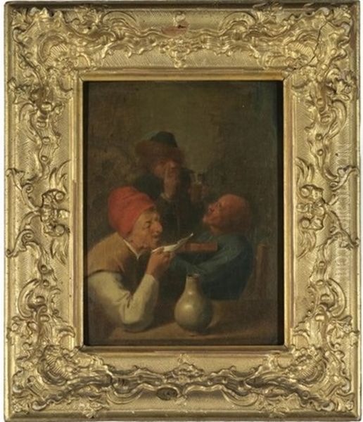 Three Peasants Smoking And Drinking - view 1