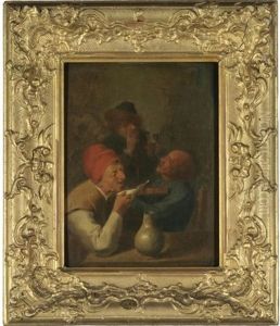Three Peasants Smoking And Drinking by Adriaen Brouwer