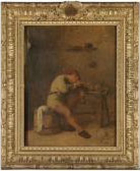 A Seated Peasant Lighting His Pipe - view 1