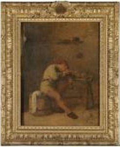 A Seated Peasant Lighting His Pipe by Adriaen Brouwer